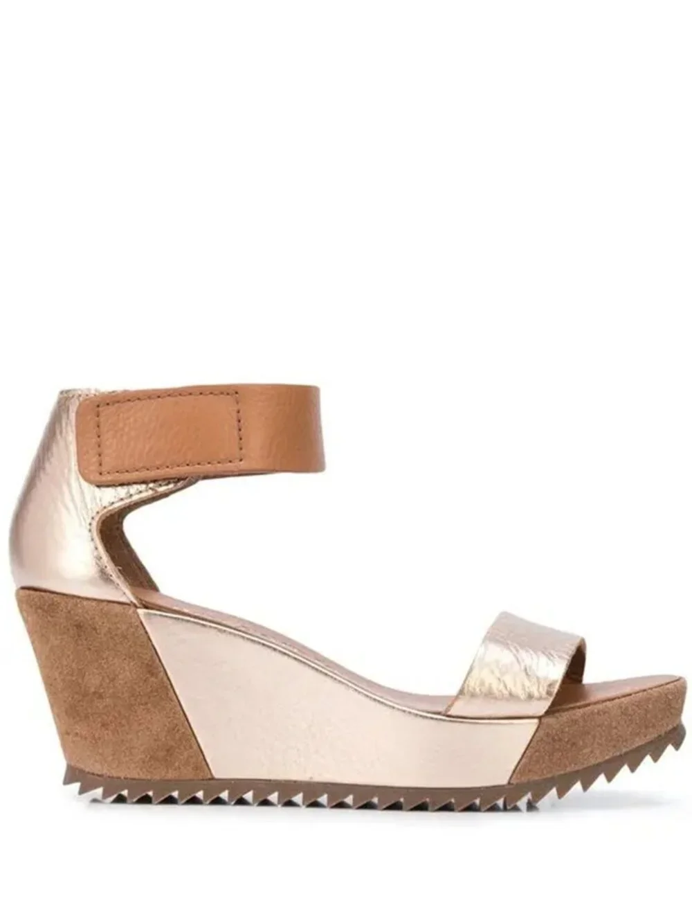 $650 Pedro Garcia fidelia wedge sandals METALLIC BROWN LEATHER SAWTOOTH 38 (DD2)